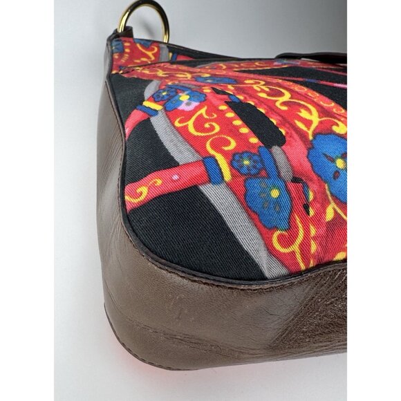 Dolce Gabbana Vintage Sicilian Red Black Fabric Brown Leather Bag Purse - Picture 14 of 16